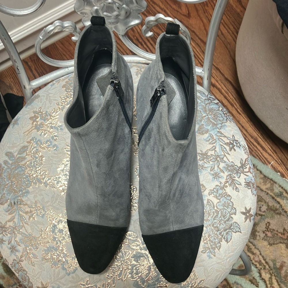 Ivanka Trump black and gray suede booties